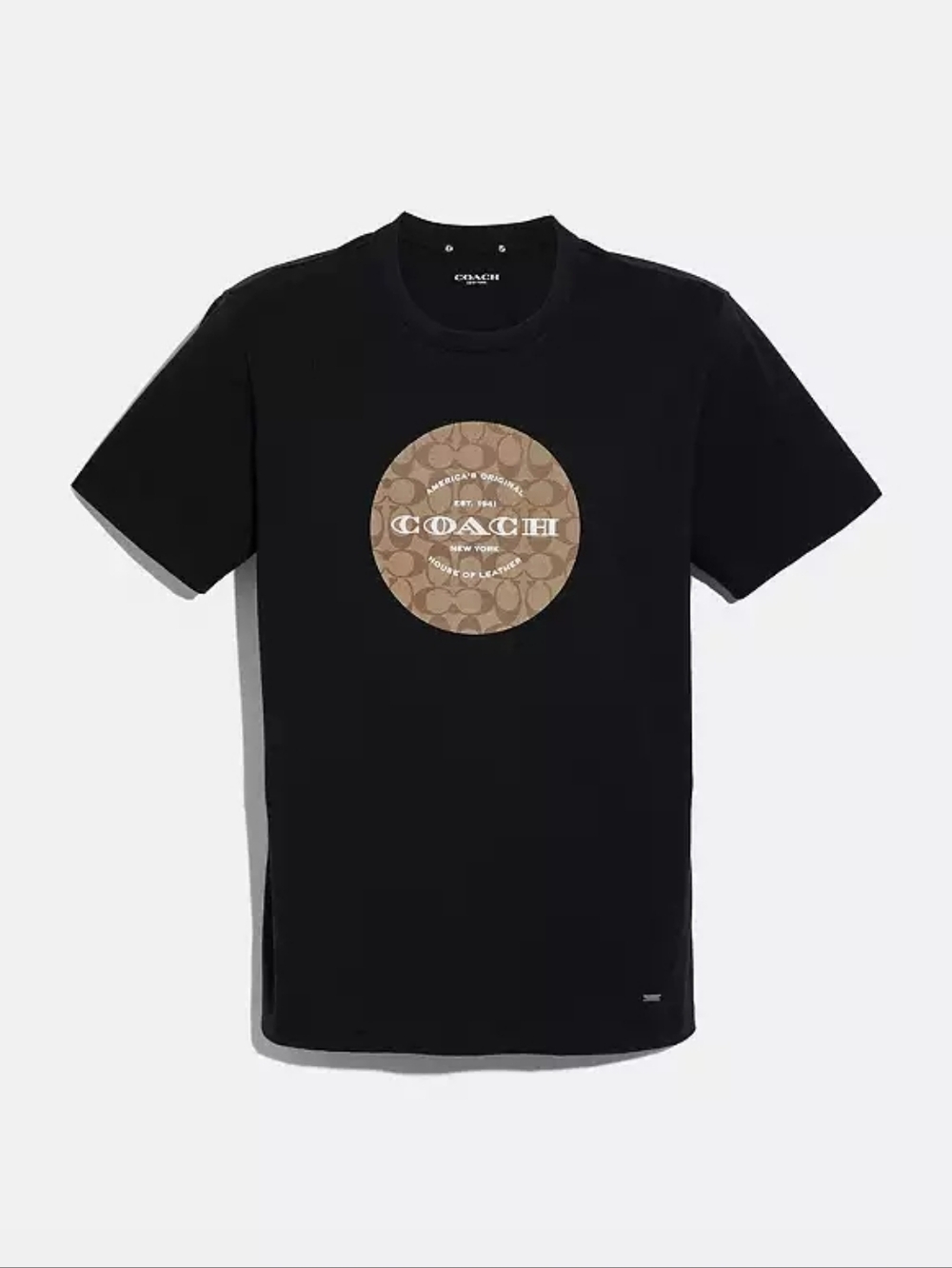 Coach Black Tee with Tan Signature Circle Logo